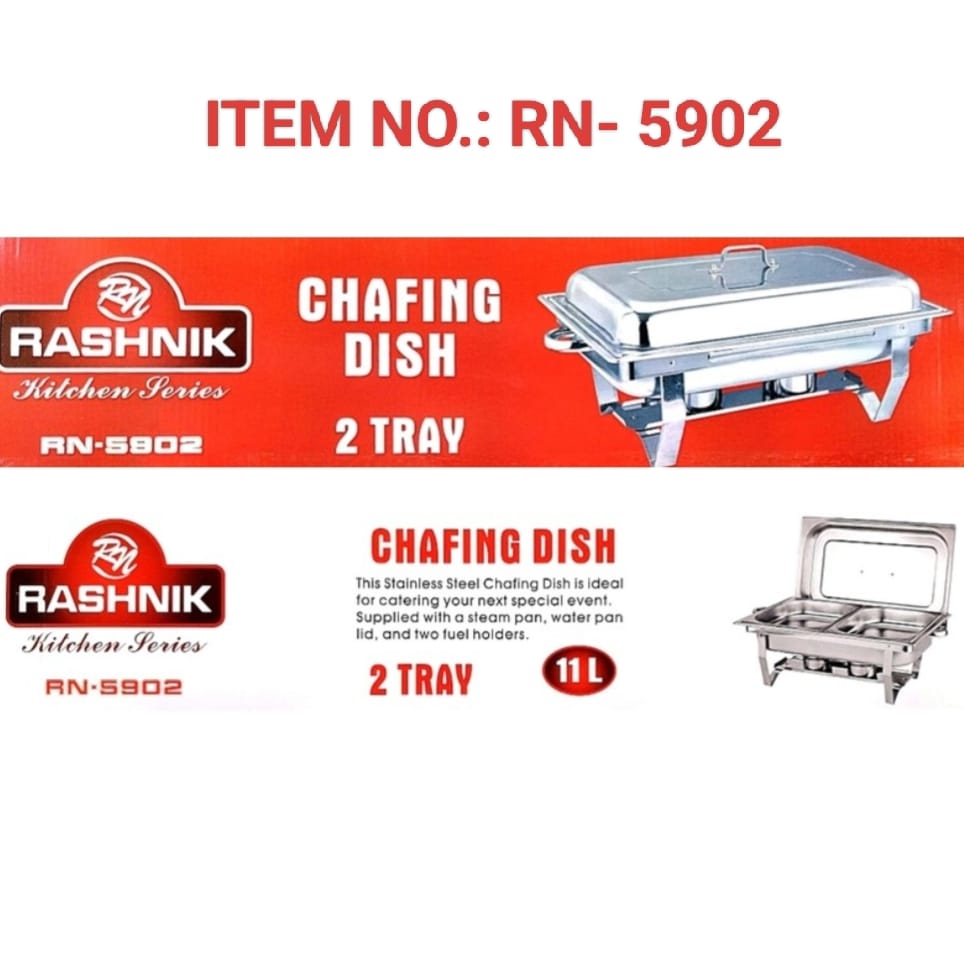 Rashnik RN-5902 Stainless Steel Chafing Dish (11L, 2 Trays)
Rashnik RN-5902 Stainless Steel Chafing Dish 11L 2 Tray
✨ Key Features:
• Large 11-litre capacity – suitable for events and gatherings
• 2 t