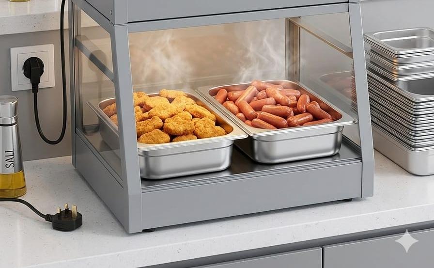 Chips Warmer / Food Display with Double Food Inserts (Tray) – Compact, Efficient & Commercial-Ready

Keep your chips and snacks hot, crispy, and visually appealing with this double insert chips warmer