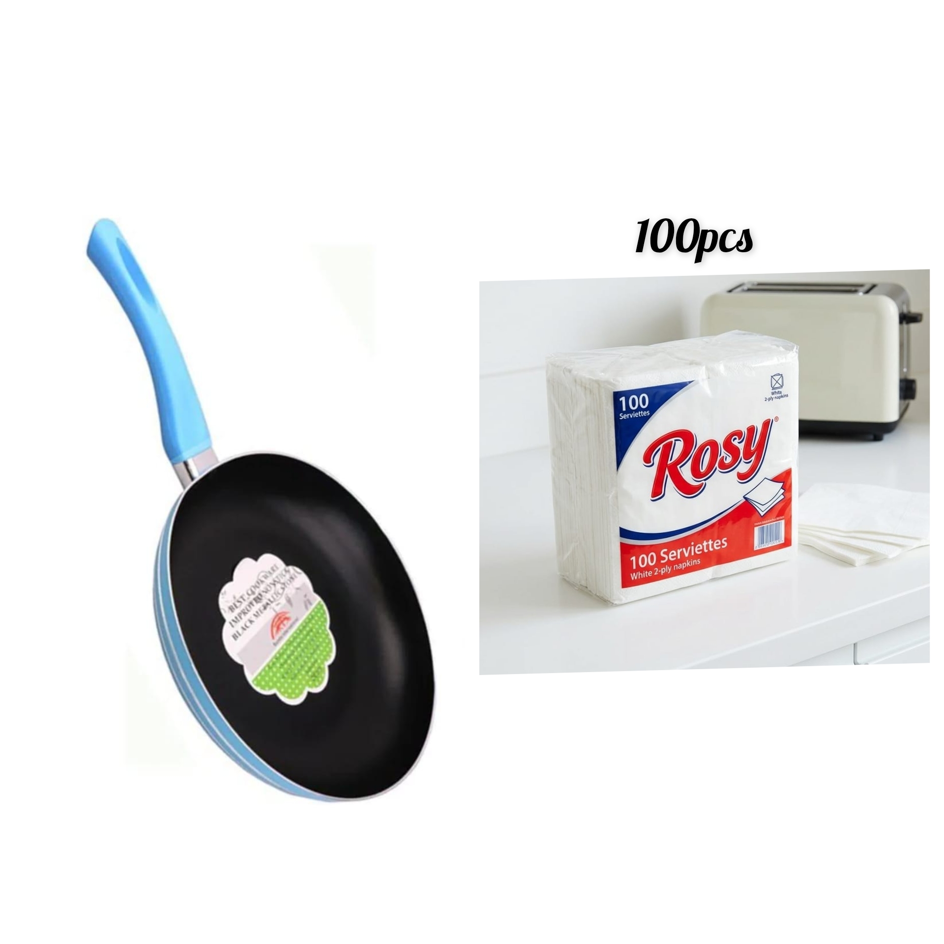 22cm frying pan + 100pcs rosy serviette set is a practical kitchen combo designed for everyday cooking and serving. It’s ideal for frying, sautéing, and simple meal prep while also giving you essentia