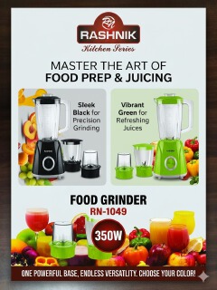 Rashnik 3-in-1 Blender — designed for blending, grinding, and mixing all in one convenient appliance. Whether you are making fresh juice, smoothies, sauces, spices, or grinding coffee and cereals, thi
