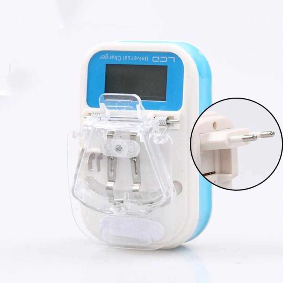 Universal LCD USB Battery Charger with Digital Display Adjustable Charging Clip Portable Rechargeable Battery Charger for Mobile Phone Batteries Camera Batteries and More with LCD Display for battery.