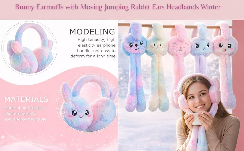 WBK869 Plush Wireless Bluetooth Headphones for girls and Teens, Cute Bunny Ear Soft Plush Headset, Bluetooth 5.3 Stereo Sound, HD Voice, Large Battery, Adjustable Over-Ear Headphones for Music, Calls.