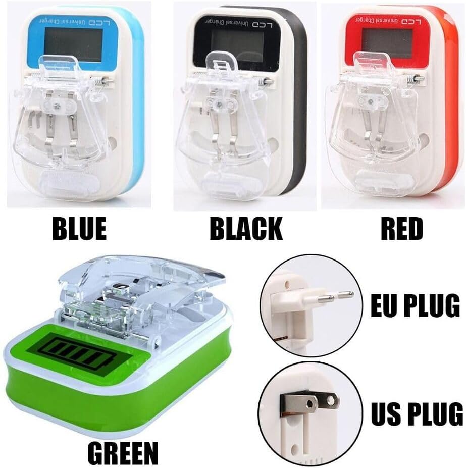 Universal LCD USB Battery Charger with Digital Display Adjustable Charging Clip Portable Rechargeable Battery Charger for Mobile Phone Batteries Camera Batteries and More with LCD Display for battery.