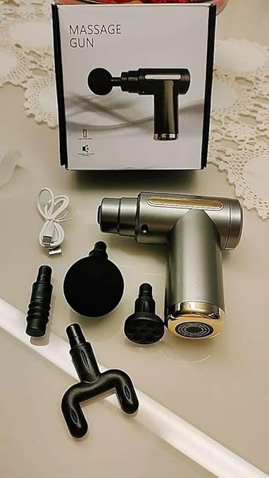 Portable Massage Gun Deep Tissue Muscle Massager Rechargeable Handheld deep Body Massage Device with 4 Interchangeable Massage Heads for Neck Back Shoulders Arms Legs Fitness Recovery and Relaxation.