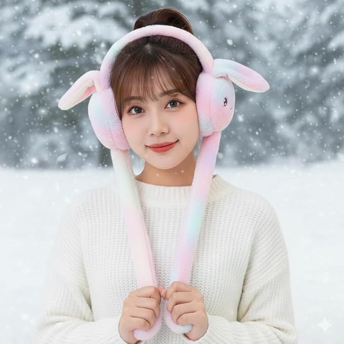 WBK869 Plush Wireless Bluetooth Headphones for girls and Teens, Cute Bunny Ear Soft Plush Headset, Bluetooth 5.3 Stereo Sound, HD Voice, Large Battery, Adjustable Over-Ear Headphones for Music, Calls.