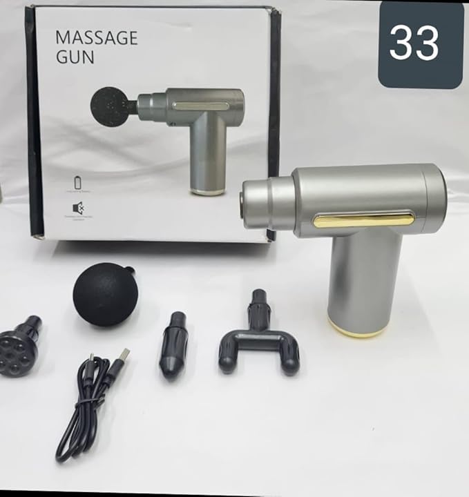 Portable Massage Gun Deep Tissue Muscle Massager Rechargeable Handheld deep Body Massage Device with 4 Interchangeable Massage Heads for Neck Back Shoulders Arms Legs Fitness Recovery and Relaxation.