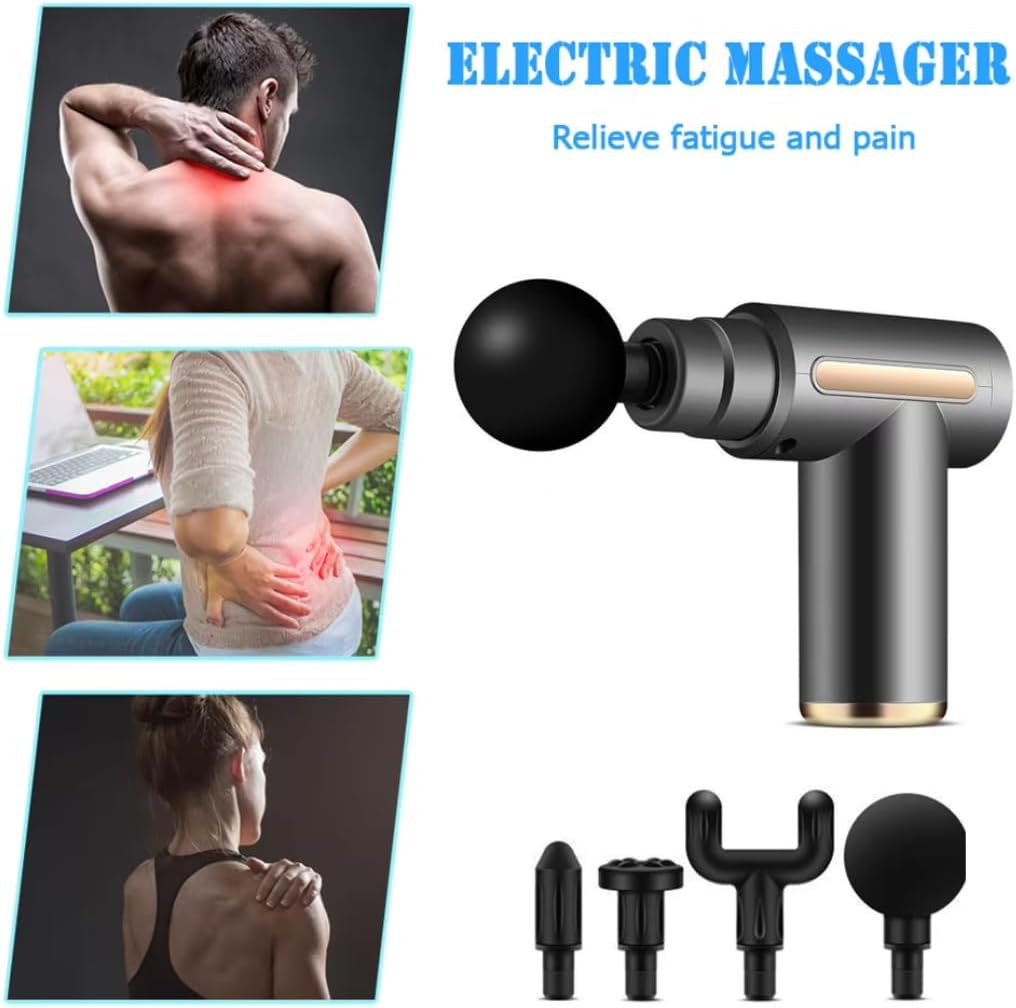 Portable Massage Gun Deep Tissue Muscle Massager Rechargeable Handheld deep Body Massage Device with 4 Interchangeable Massage Heads for Neck Back Shoulders Arms Legs Fitness Recovery and Relaxation.