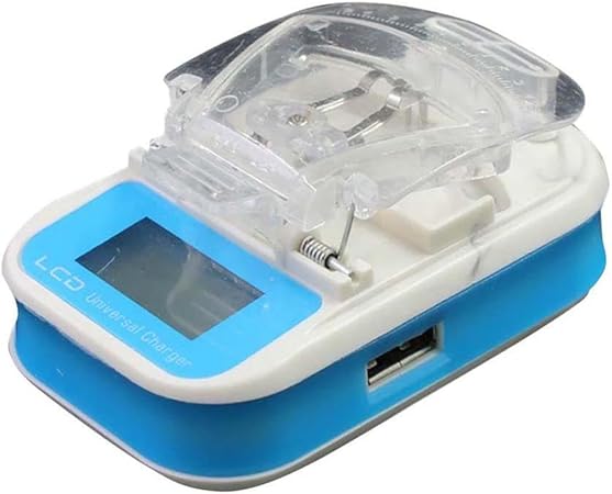 Universal LCD USB Battery Charger with Digital Display Adjustable Charging Clip Portable Rechargeable Battery Charger for Mobile Phone Batteries Camera Batteries and More with LCD Display for battery.