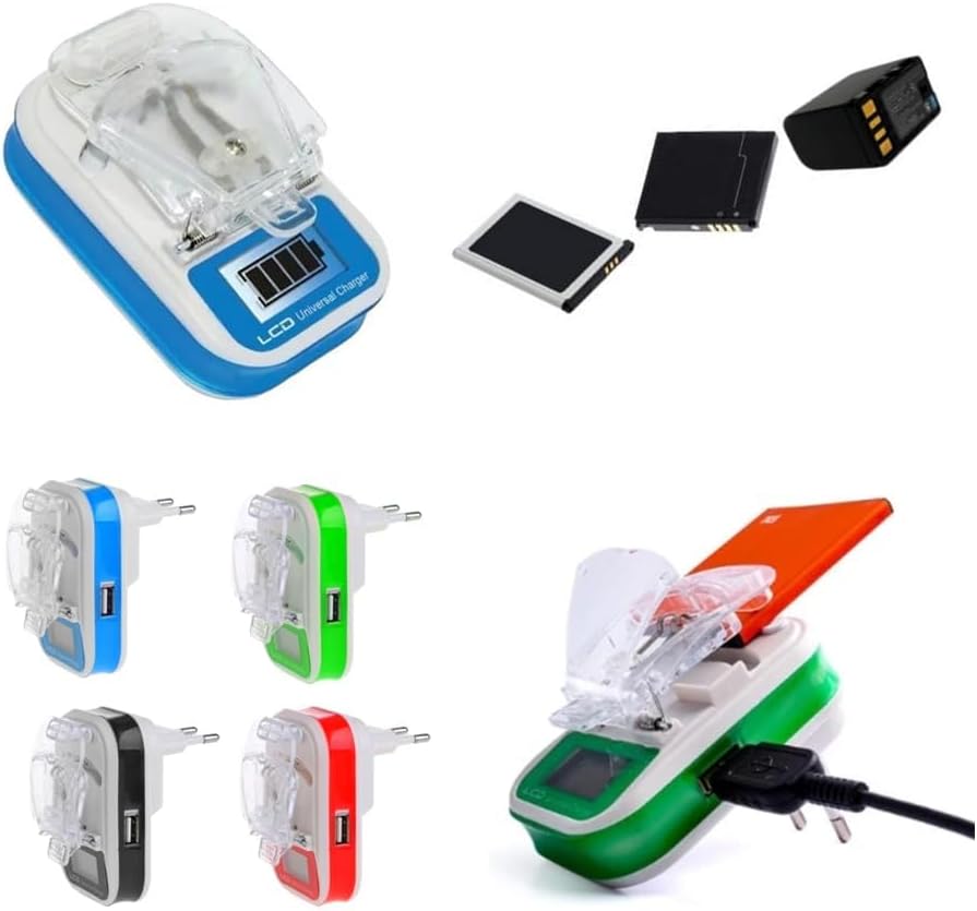 Universal LCD USB Battery Charger with Digital Display Adjustable Charging Clip Portable Rechargeable Battery Charger for Mobile Phone Batteries Camera Batteries and More with LCD Display for battery.
