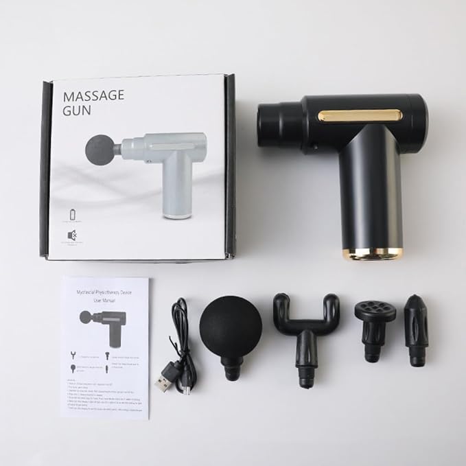 Portable Massage Gun Deep Tissue Muscle Massager Rechargeable Handheld deep Body Massage Device with 4 Interchangeable Massage Heads for Neck Back Shoulders Arms Legs Fitness Recovery and Relaxation.