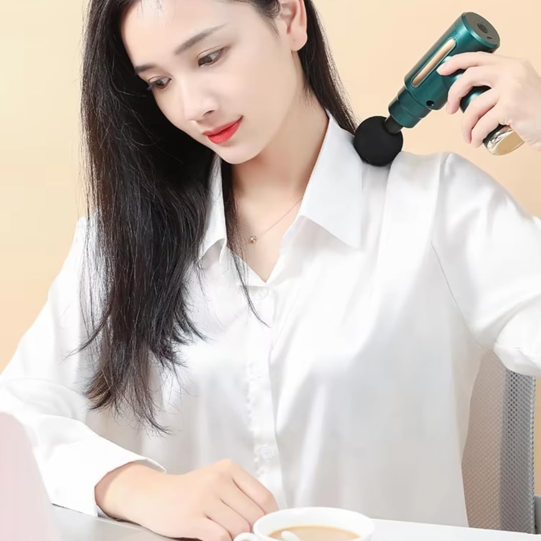 Portable Massage Gun Deep Tissue Muscle Massager Rechargeable Handheld deep Body Massage Device with 4 Interchangeable Massage Heads for Neck Back Shoulders Arms Legs Fitness Recovery and Relaxation.