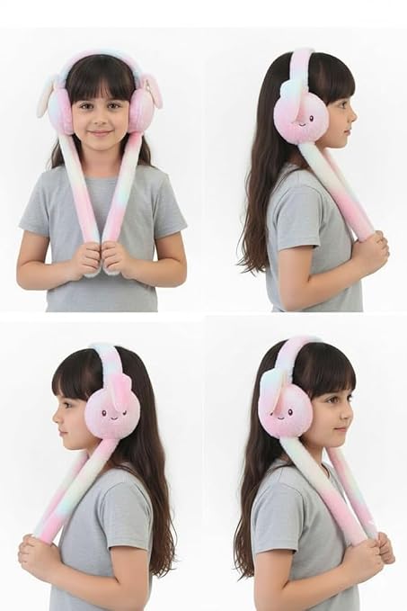 WBK869 Plush Wireless Bluetooth Headphones for girls and Teens, Cute Bunny Ear Soft Plush Headset, Bluetooth 5.3 Stereo Sound, HD Voice, Large Battery, Adjustable Over-Ear Headphones for Music, Calls.
