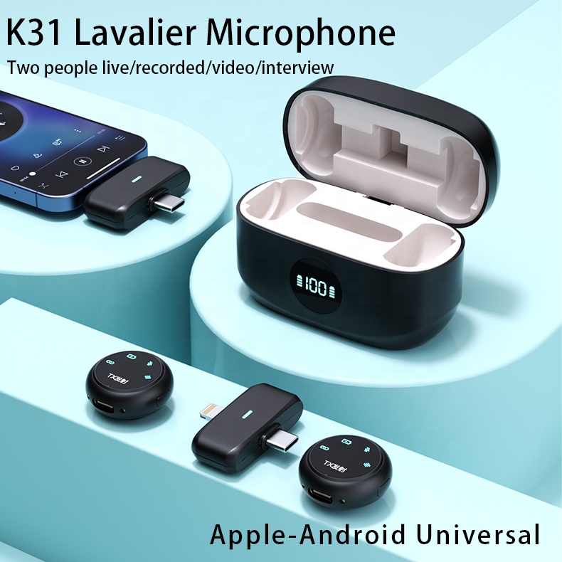 K31 Pro Wireless Lavalier Microphone 2.4G Noise Reduction Clip-On Mic for Android Type-C Smartphones Video Recording Live Streaming Podcast Interview Teaching Vlogging Content Creation               .