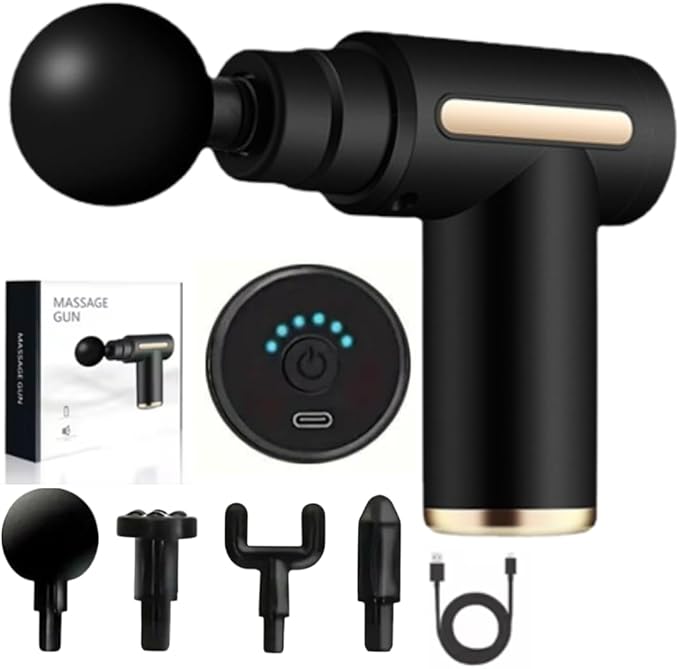 Portable Massage Gun Deep Tissue Muscle Massager Rechargeable Handheld deep Body Massage Device with 4 Interchangeable Massage Heads for Neck Back Shoulders Arms Legs Fitness Recovery and Relaxation.