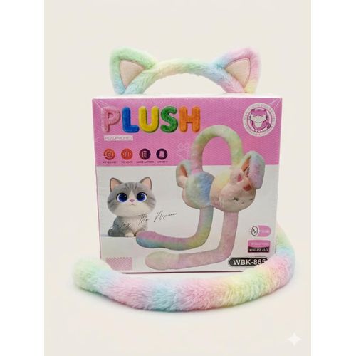 WBK869 Plush Wireless Bluetooth Headphones for girls and Teens, Cute Bunny Ear Soft Plush Headset, Bluetooth 5.3 Stereo Sound, HD Voice, Large Battery, Adjustable Over-Ear Headphones for Music, Calls.