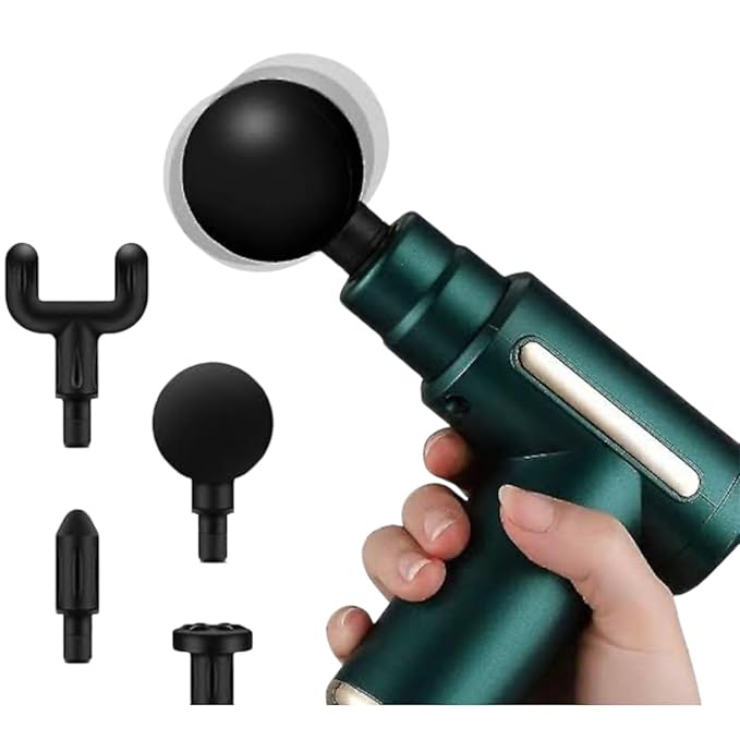 Portable Massage Gun Deep Tissue Muscle Massager Rechargeable Handheld deep Body Massage Device with 4 Interchangeable Massage Heads for Neck Back Shoulders Arms Legs Fitness Recovery and Relaxation.