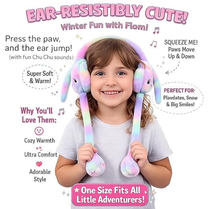 WBK869 Plush Wireless Bluetooth Headphones for girls and Teens, Cute Bunny Ear Soft Plush Headset, Bluetooth 5.3 Stereo Sound, HD Voice, Large Battery, Adjustable Over-Ear Headphones for Music, Calls.