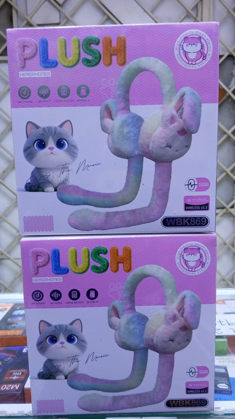 WBK869 Plush Wireless Bluetooth Headphones for girls and Teens, Cute Bunny Ear Soft Plush Headset, Bluetooth 5.3 Stereo Sound, HD Voice, Large Battery, Adjustable Over-Ear Headphones for Music, Calls.