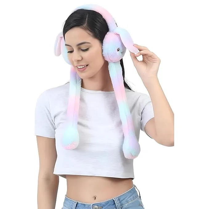 WBK869 Plush Wireless Bluetooth Headphones for girls and Teens, Cute Bunny Ear Soft Plush Headset, Bluetooth 5.3 Stereo Sound, HD Voice, Large Battery, Adjustable Over-Ear Headphones for Music, Calls.