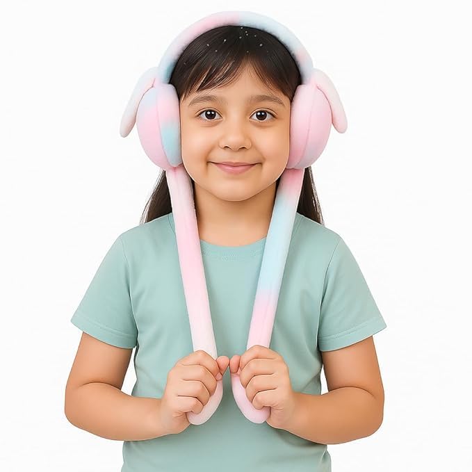 WBK869 Plush Wireless Bluetooth Headphones for girls and Teens, Cute Bunny Ear Soft Plush Headset, Bluetooth 5.3 Stereo Sound, HD Voice, Large Battery, Adjustable Over-Ear Headphones for Music, Calls.
