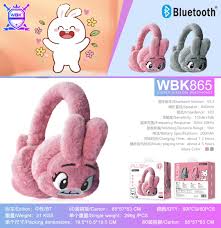 WBK865 Plush Wireless Bluetooth Headphones for girls,Cute Bunny Rabbit Soft Plush Headset, Bluetooth 5.3 Stereo Sound, HD Voice, Large Battery, Adjustable Over-Ear Wireless Headphones for Music,travel