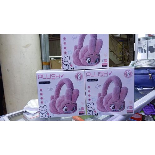WBK865 Plush Wireless Bluetooth Headphones for girls,Cute Bunny Rabbit Soft Plush Headset, Bluetooth 5.3 Stereo Sound, HD Voice, Large Battery, Adjustable Over-Ear Wireless Headphones for Music,travel