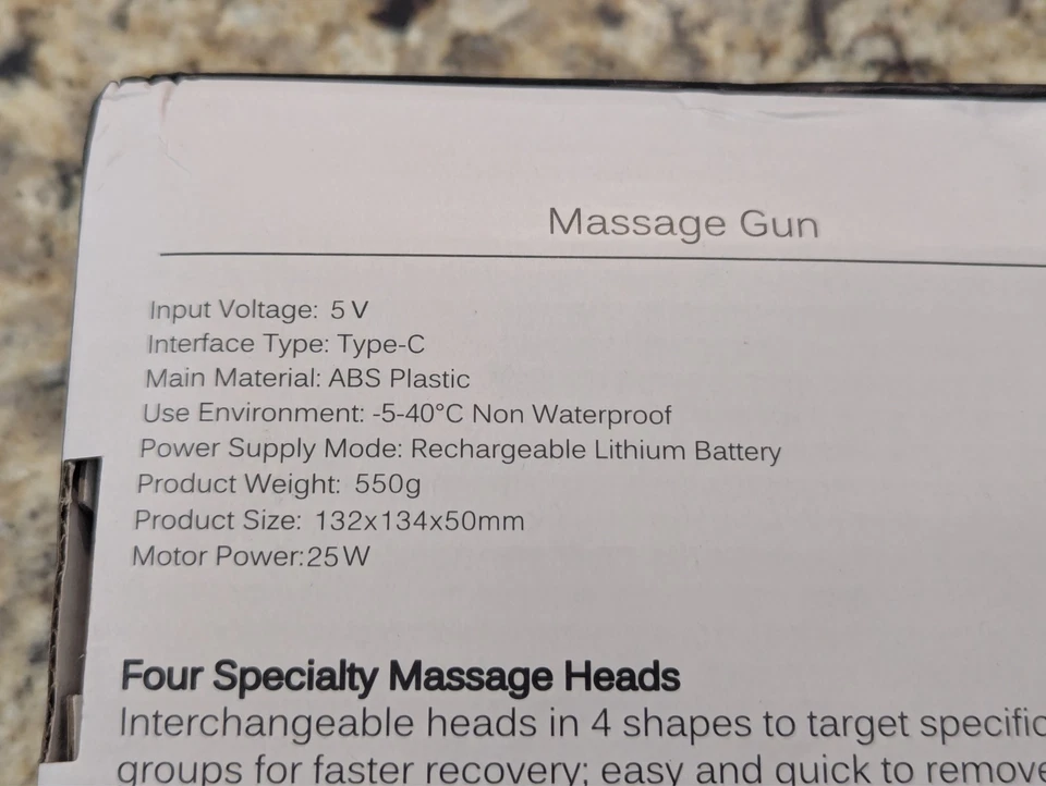 Portable Massage Gun Deep Tissue Muscle Massager Rechargeable Handheld deep Body Massage Device with 4 Interchangeable Massage Heads for Neck Back Shoulders Arms Legs Fitness Recovery and Relaxation.