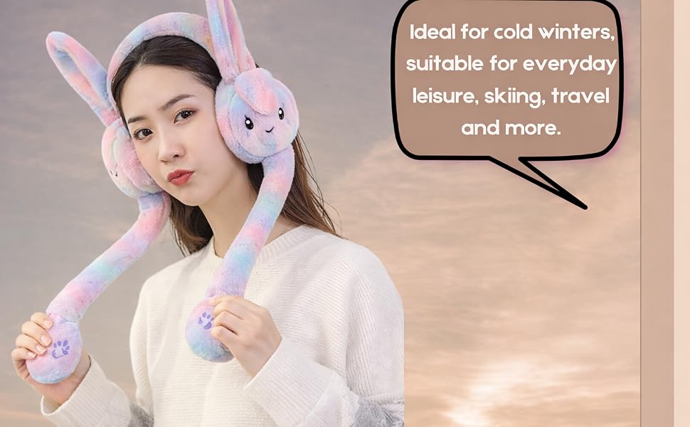 WBK869 Plush Wireless Bluetooth Headphones for girls and Teens, Cute Bunny Ear Soft Plush Headset, Bluetooth 5.3 Stereo Sound, HD Voice, Large Battery, Adjustable Over-Ear Headphones for Music, Calls.