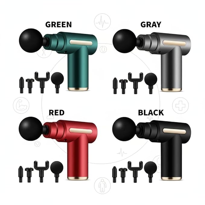 Portable Massage Gun Deep Tissue Muscle Massager Rechargeable Handheld deep Body Massage Device with 4 Interchangeable Massage Heads for Neck Back Shoulders Arms Legs Fitness Recovery and Relaxation.