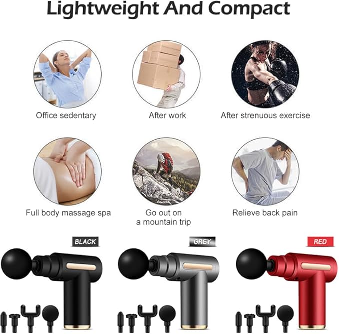 Portable Massage Gun Deep Tissue Muscle Massager Rechargeable Handheld deep Body Massage Device with 4 Interchangeable Massage Heads for Neck Back Shoulders Arms Legs Fitness Recovery and Relaxation.