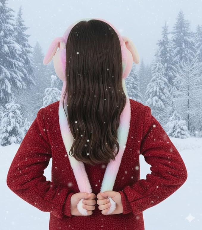 WBK869 Plush Wireless Bluetooth Headphones for girls and Teens, Cute Bunny Ear Soft Plush Headset, Bluetooth 5.3 Stereo Sound, HD Voice, Large Battery, Adjustable Over-Ear Headphones for Music, Calls.