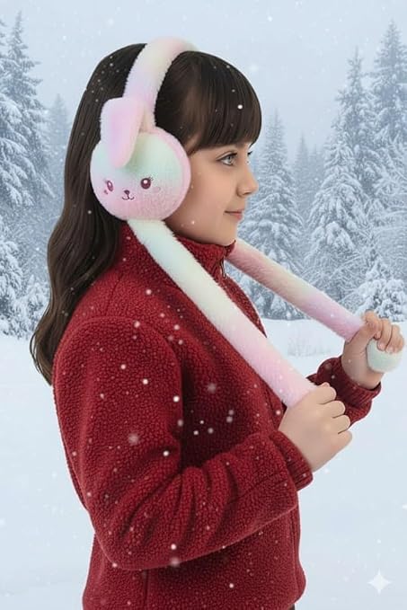 WBK869 Plush Wireless Bluetooth Headphones for girls and Teens, Cute Bunny Ear Soft Plush Headset, Bluetooth 5.3 Stereo Sound, HD Voice, Large Battery, Adjustable Over-Ear Headphones for Music, Calls.