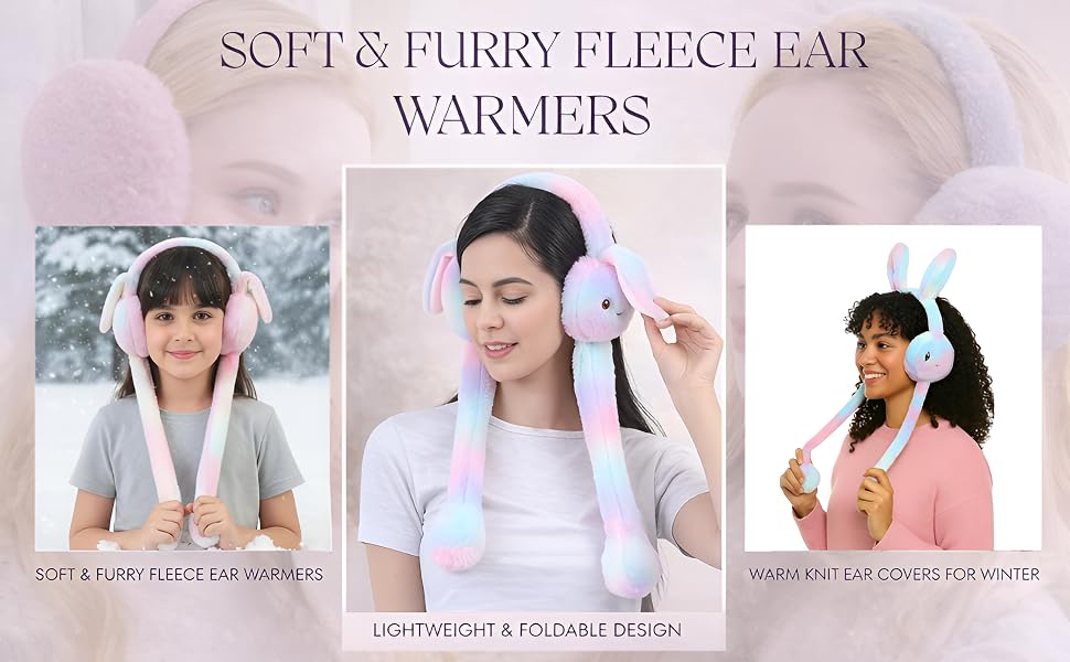 WBK869 Plush Wireless Bluetooth Headphones for girls and Teens, Cute Bunny Ear Soft Plush Headset, Bluetooth 5.3 Stereo Sound, HD Voice, Large Battery, Adjustable Over-Ear Headphones for Music, Calls.