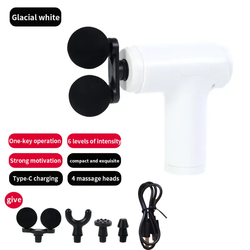 Portable Massage Gun Deep Tissue Muscle Massager with 4 Interchangeable Massage Heads USB Type C Rechargeable Handheld Body Massager for Back Neck Shoulders Arms Legs Fitness Recovery and Relaxation .