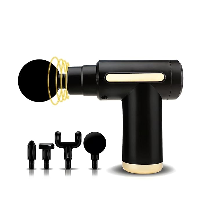 Portable Massage Gun Deep Tissue Muscle Massager Rechargeable Handheld deep Body Massage Device with 4 Interchangeable Massage Heads for Neck Back Shoulders Arms Legs Fitness Recovery and Relaxation.