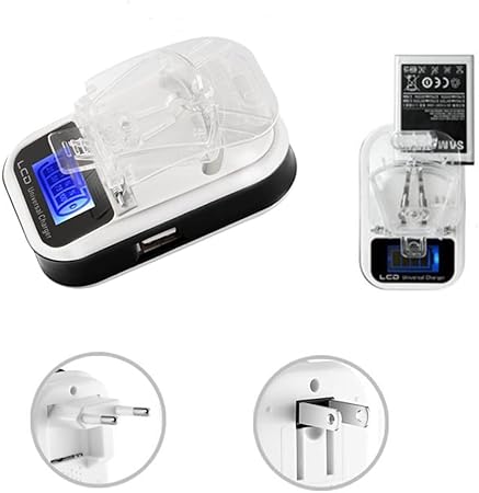 Universal LCD USB Battery Charger with Digital Display Adjustable Charging Clip Portable Rechargeable Battery Charger for Mobile Phone Batteries Camera Batteries and More with LCD Display for battery.