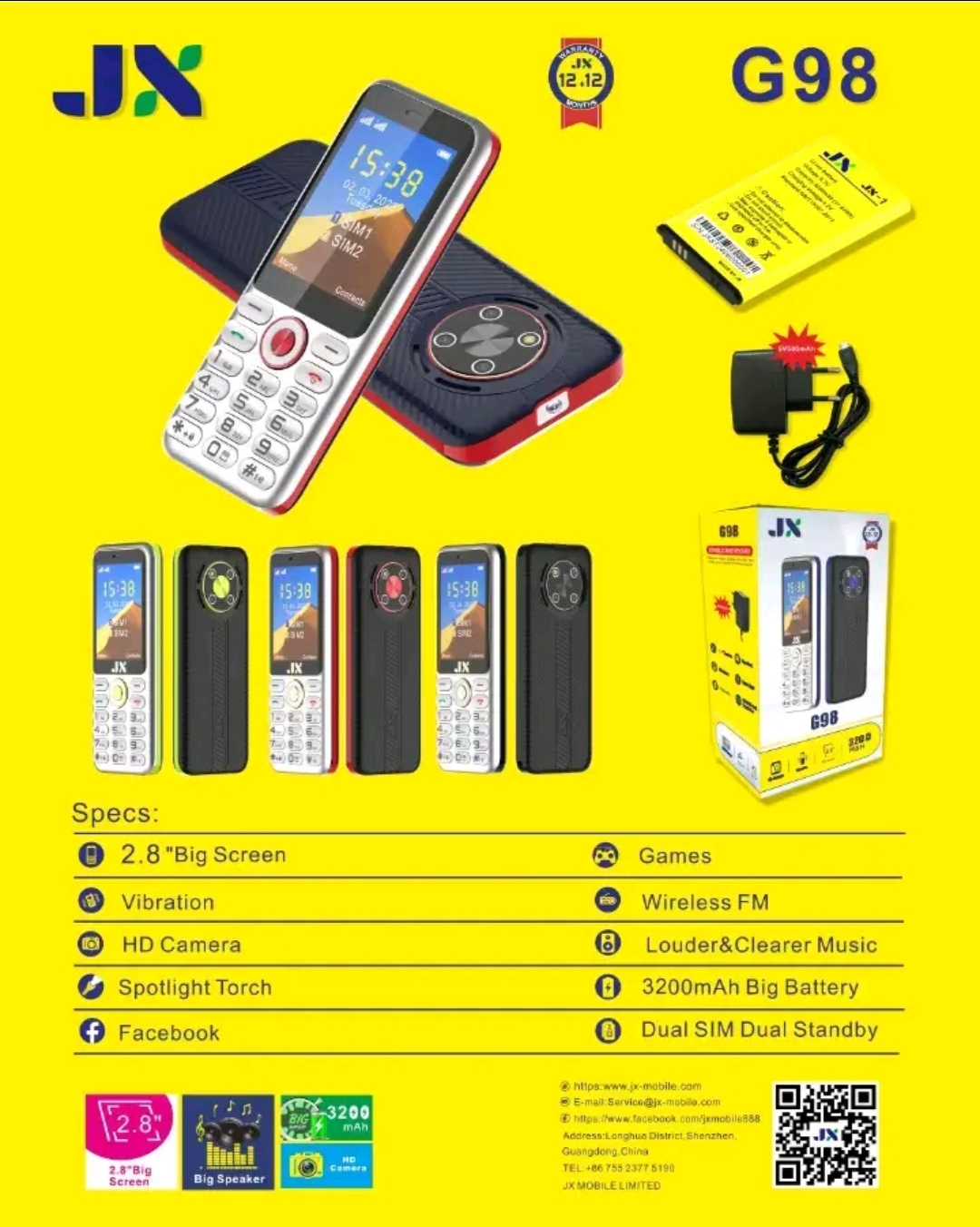 LIMITED DISCOUNT !!! BRAND NEW JX G98 Feature Phone | 2.8" Big Screen | 3200mAh Big Battery | Dual SIM Powerful Keypad Phone - Loud Speaker, Big Screen, Wireless FM & Torch