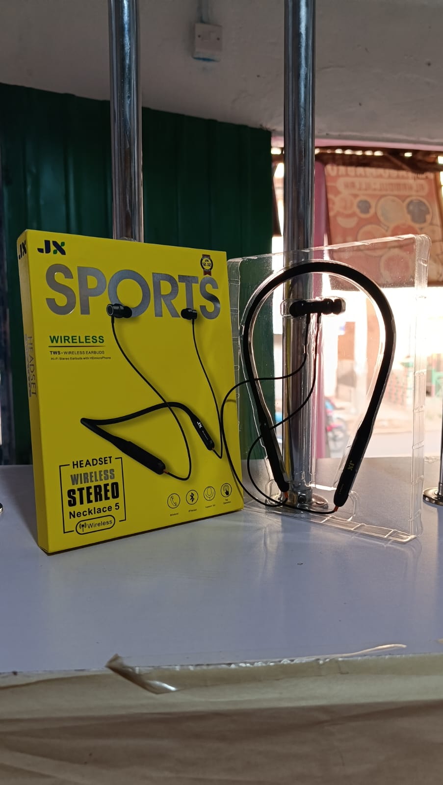 JX SPORTS Wireless Stereo Earphones – TWS Bluetooth Neckband Headset with HD Voice, Call Vibration, Rechargeable Battery, iPhone/iPad Compatible, Deep Bass, Necklace 5 Design for Sports & Daily Use