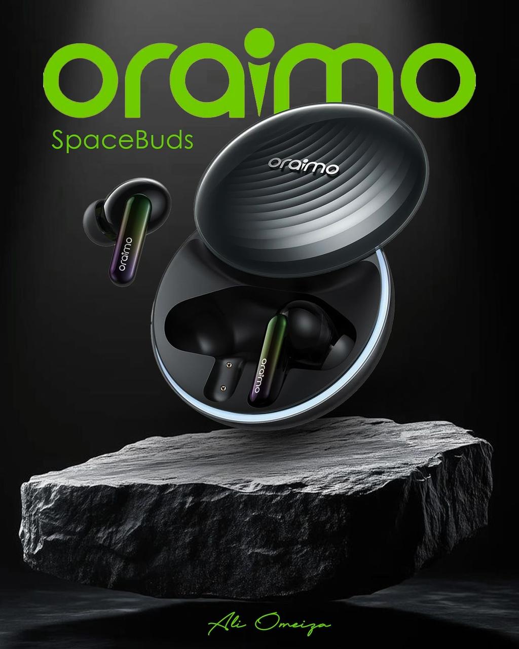 ORAIMO SPACE BUDS , water  proof,AND VOICE PROMPT,,45 HRS OF PLAYTIME WITH HEAVY BASE, SMART AI FEATURE.AND NOISE CANCELLATION