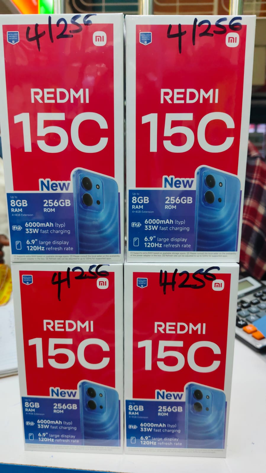 redmi 15 c, 6.9 screen display , 6000mah, battery capacity , 8  ram 256 gb .fully brand new boxed type c charging pot , with a free phone cover