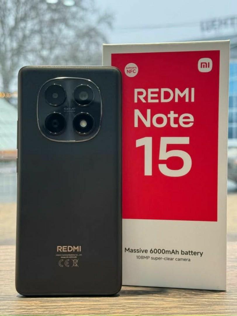 Redmi note 15  .  Battery capacity of 6500mah, dual sim support,4g network massive display screen, 50 mp primary camera,32mp
 Android 14 ,8ram 256gb storage type C charger cable, 6.7 inch screen