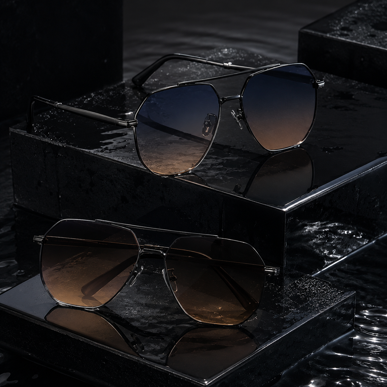 Luxury Geometric Sunglasses for Women Men UV400 Fashion Gradient Lens Polygon Eyewear Vintage Metal Frame Driving Sun Glasses Outdoor Shades