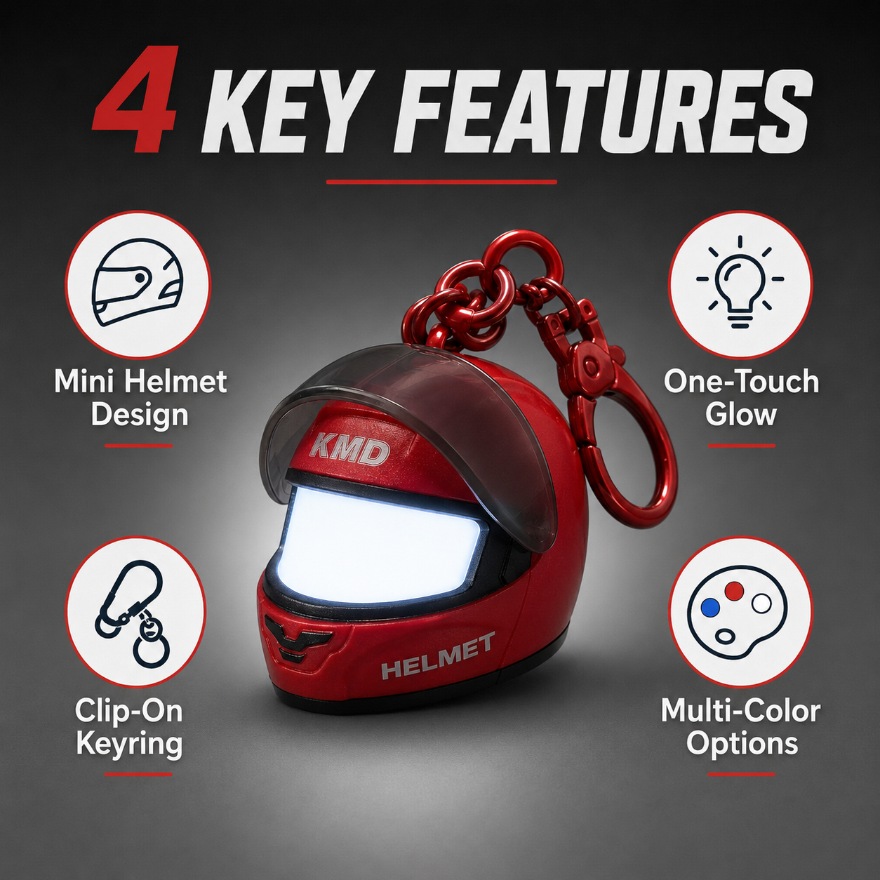 Light Up Helmet Keychain Mini Motorcycle Helmet LED Bag Charm Portable Luminous Key Ring Gift for Men Boys