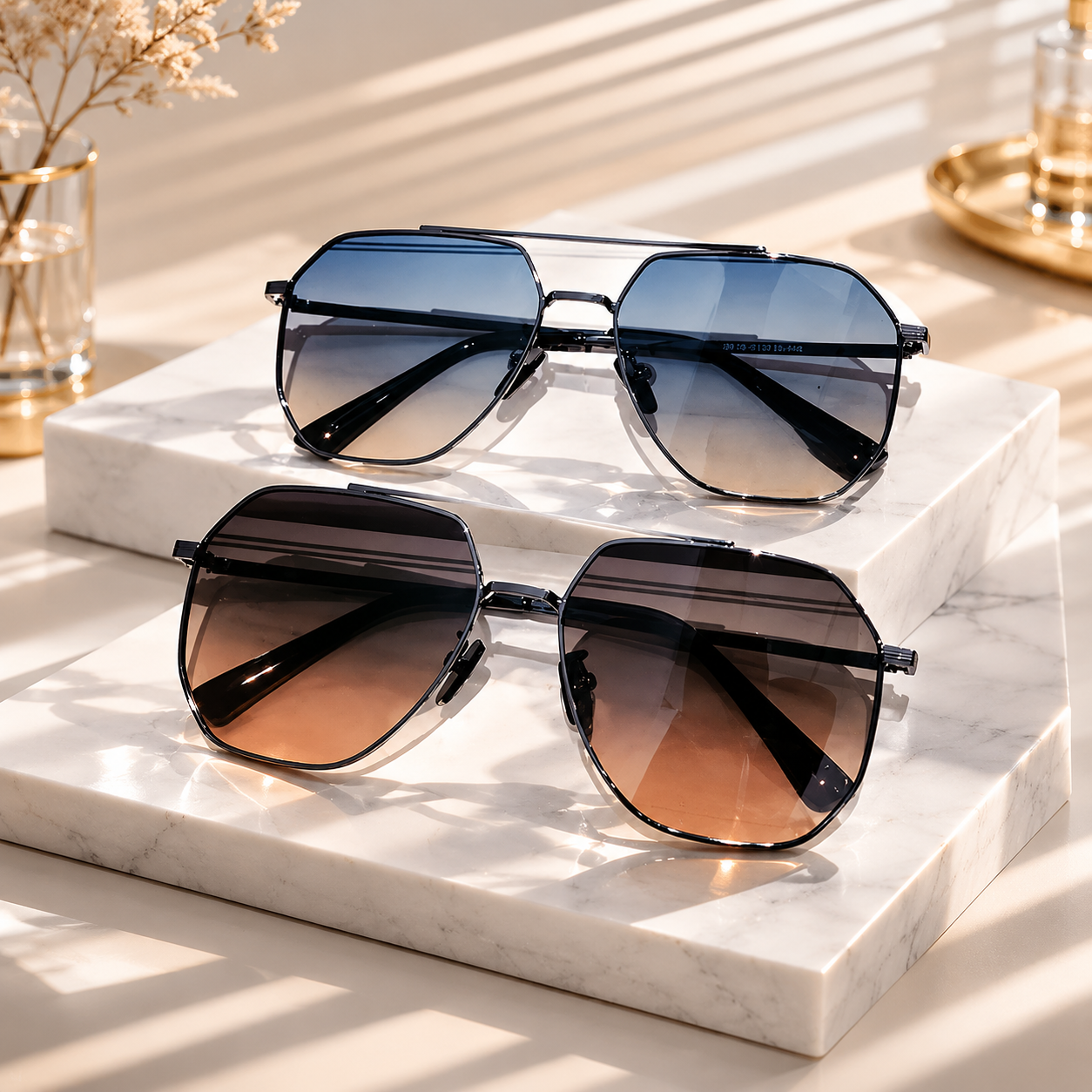Luxury Geometric Sunglasses for Women Men UV400 Fashion Gradient Lens Polygon Eyewear Vintage Metal Frame Driving Sun Glasses Outdoor Shades