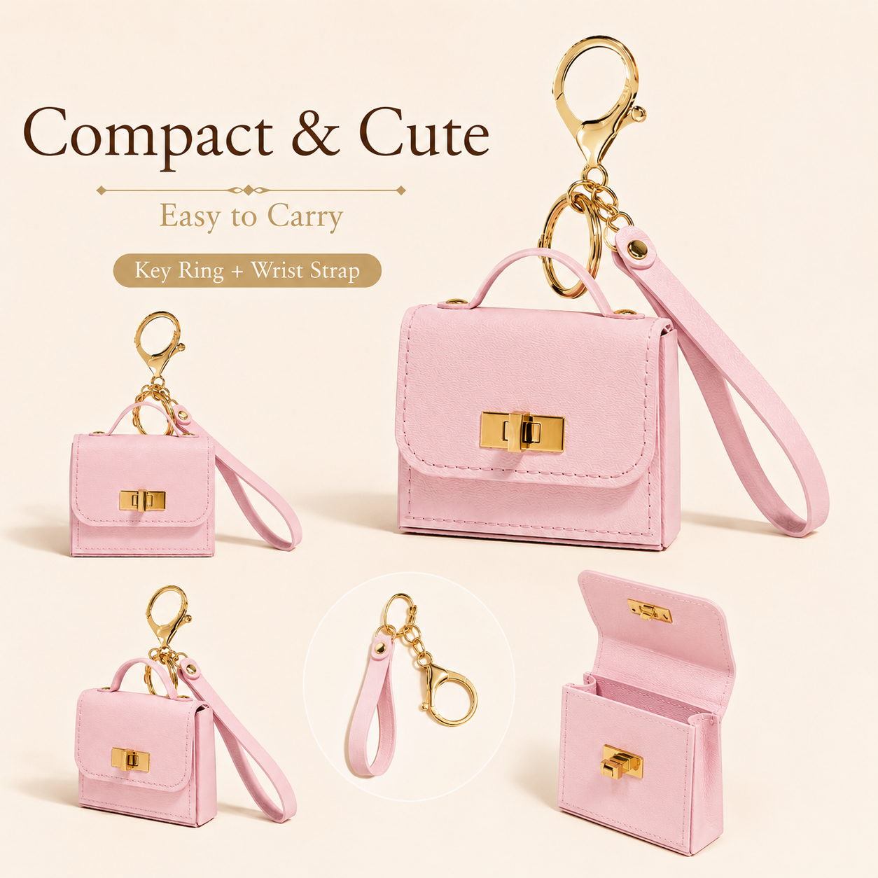 2pcs Mini Handbag Bag Charm Keychain Elegant Purse Pendant Wrist Strap Fashion Bag Accessory Gift for Women Girls