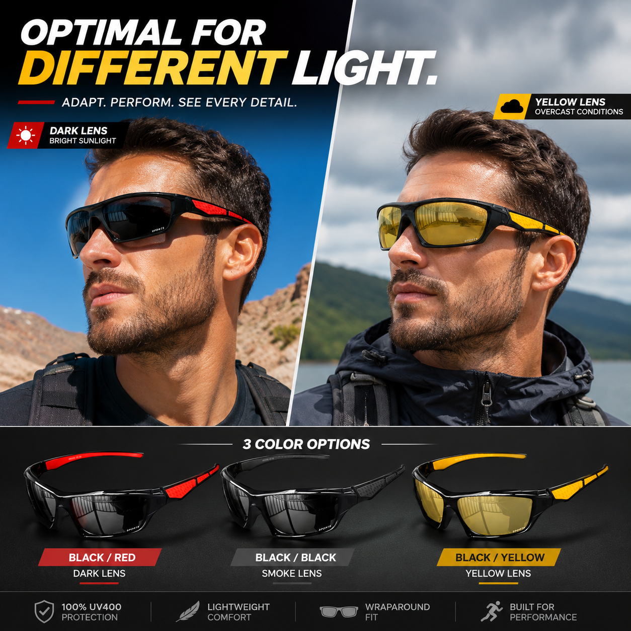 Polarized Sports Sunglasses for Men Women UV400 Cycling Running Driving Outdoor Goggles Lightweight Fashion Eyewear