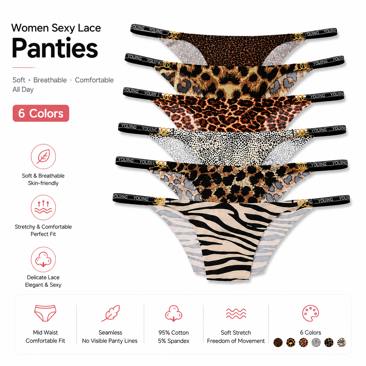 Women Sexy Leopard Print Panties for Ladies Soft Breathable Low Waist Thong Comfortable Stretch Underwear Seamless G-String Lingerie 6 Colors Kenya Fashion
