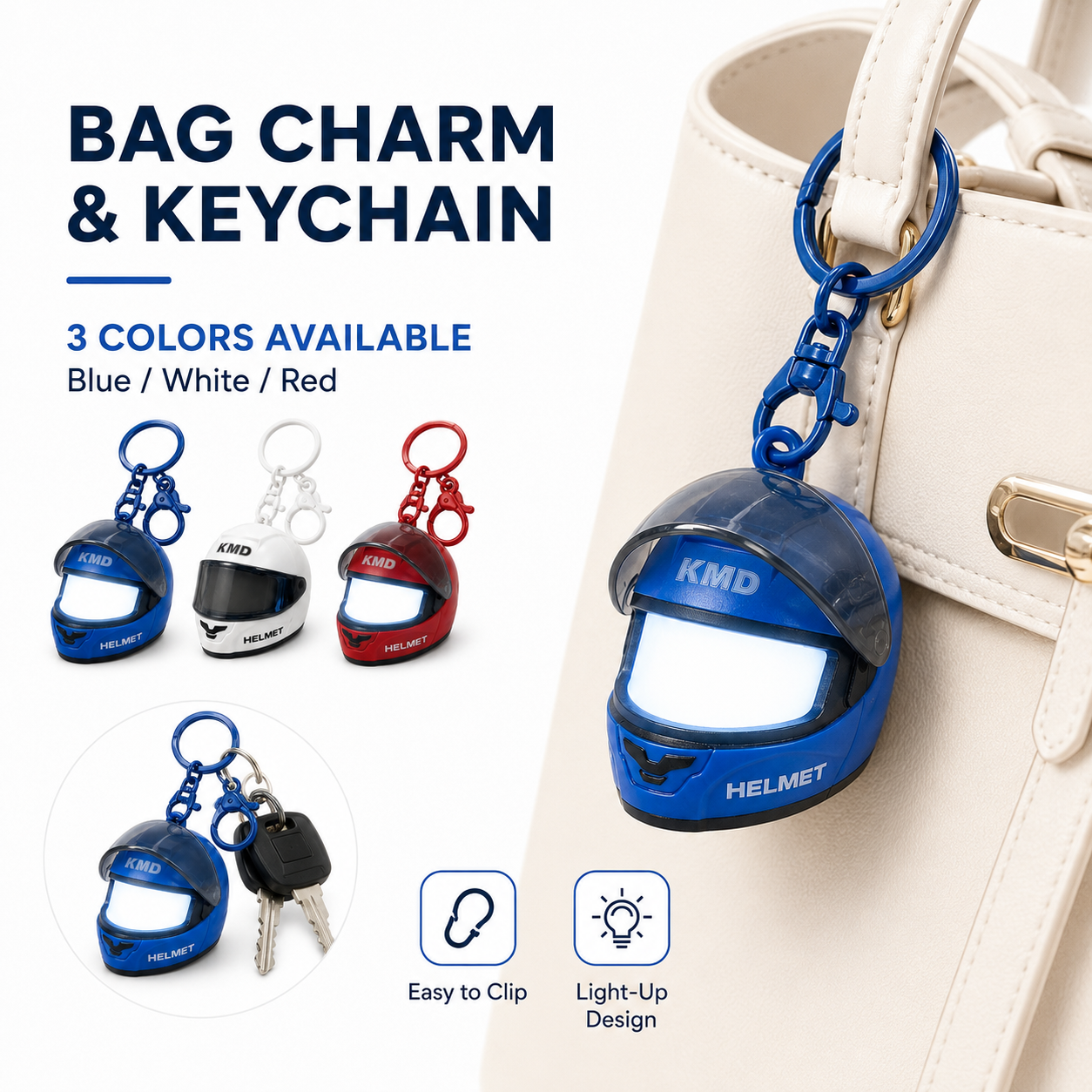 Light Up Helmet Keychain Mini Motorcycle Helmet LED Bag Charm Portable Luminous Key Ring Gift for Men Boys