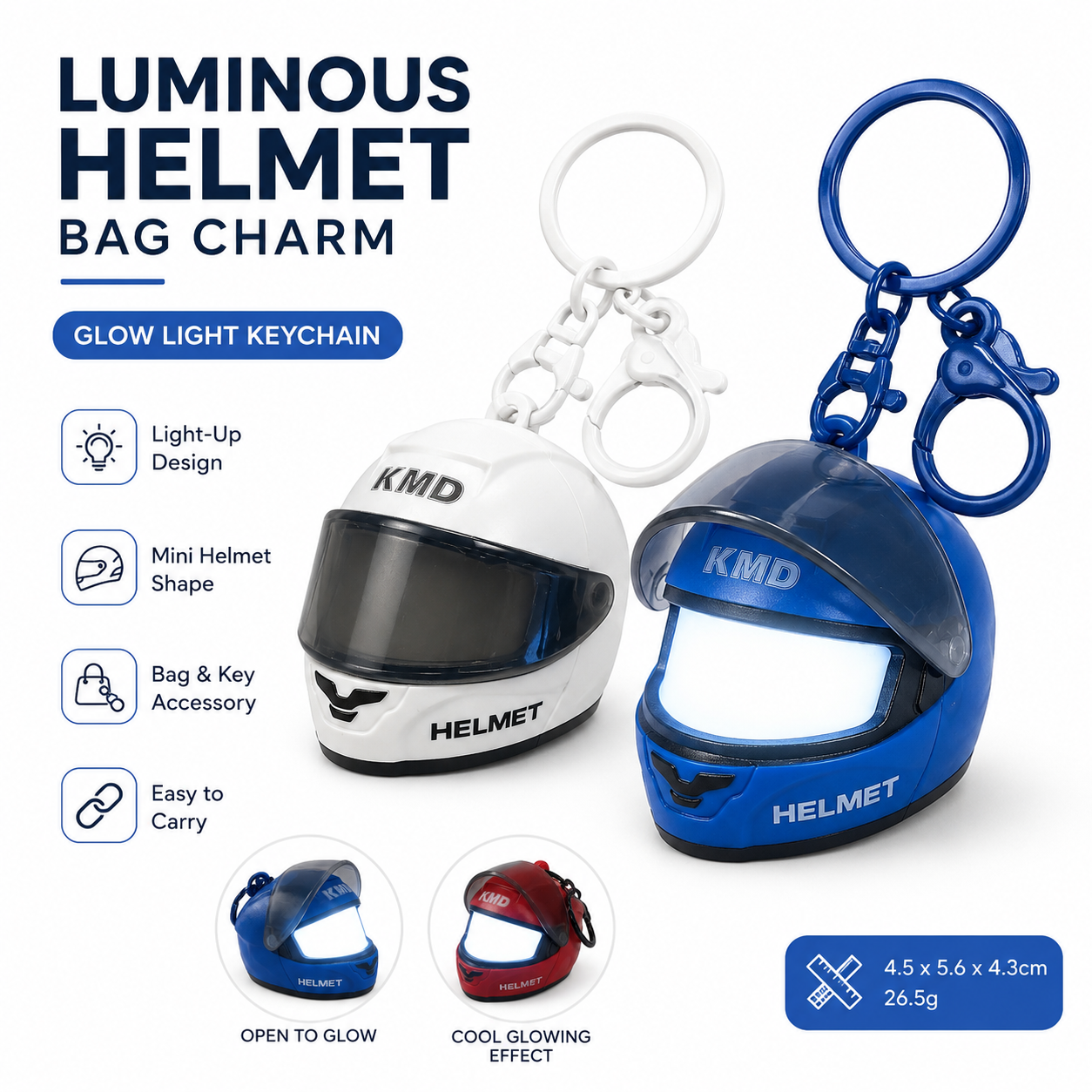 Light Up Helmet Keychain Mini Motorcycle Helmet LED Bag Charm Portable Luminous Key Ring Gift for Men Boys