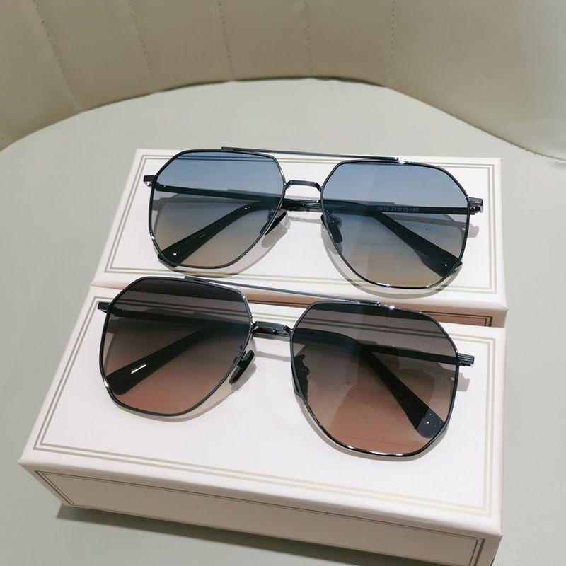 Luxury Geometric Sunglasses for Women Men UV400 Fashion Gradient Lens Polygon Eyewear Vintage Metal Frame Driving Sun Glasses Outdoor Shades